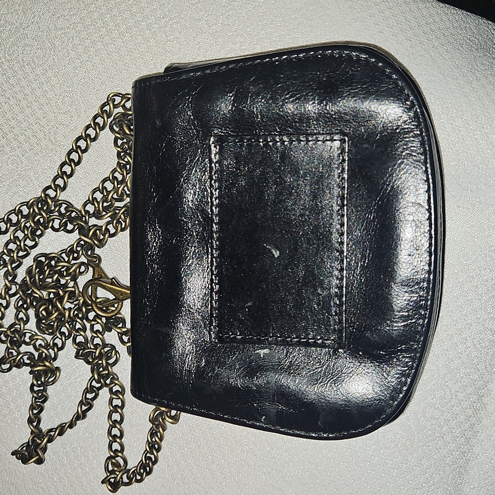 HOBO Black Leather Crossbody with Gold Chain and Turn-Lock - Picture 2 of 8